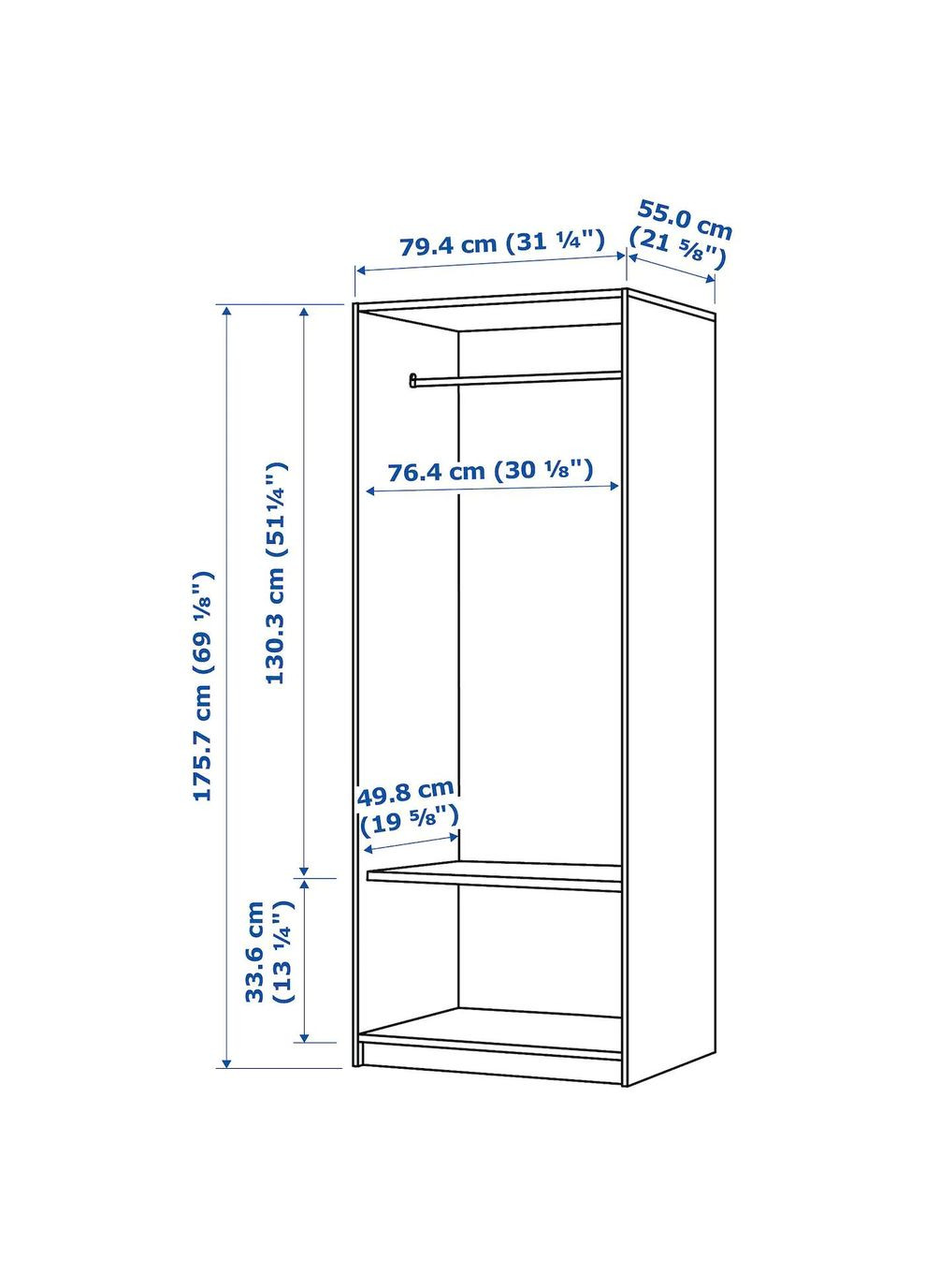 Шафа/2 двері ІКЕА KLEPPSTAD 79х176 см білий (80437234) IKEA (267897704)