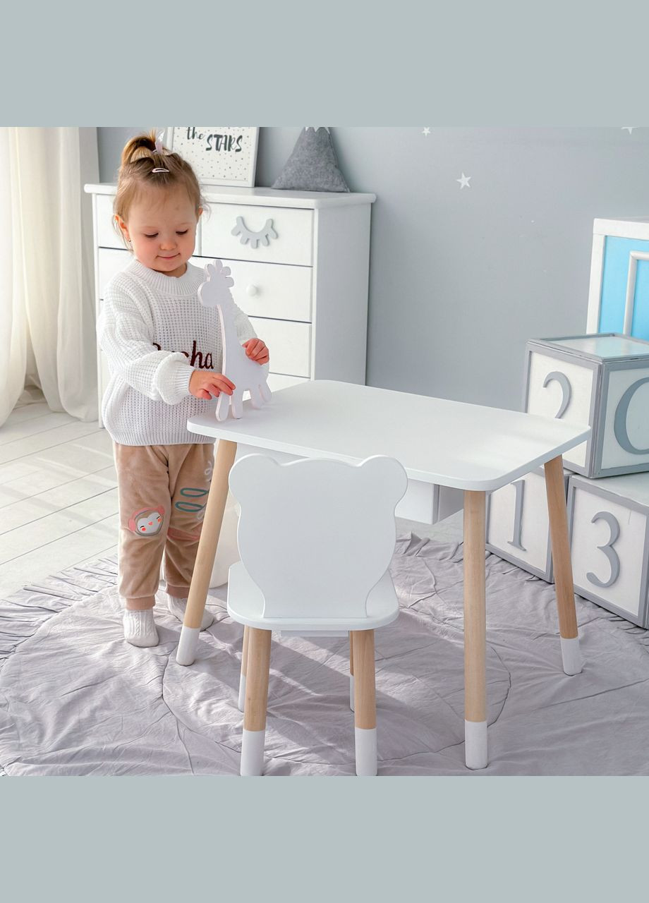 Детский столик и стульчик мишка белый. Столик с ящиком для карандашей и раскрасок 36095 No Brand (361259124)