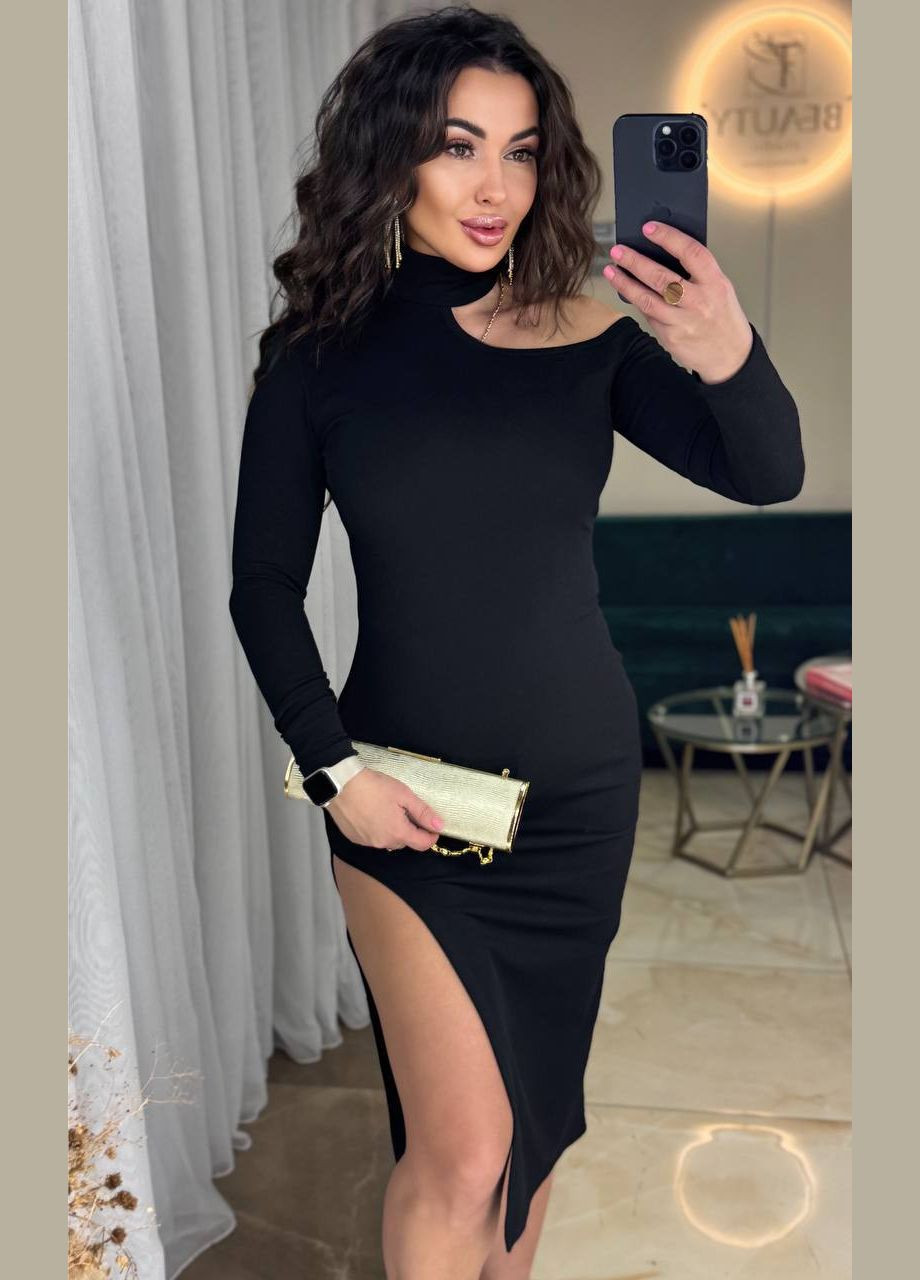 Черное коктейльное, повседневный, джинсовое, вечернее, кэжуал, деловое платье женское No Brand однотонное