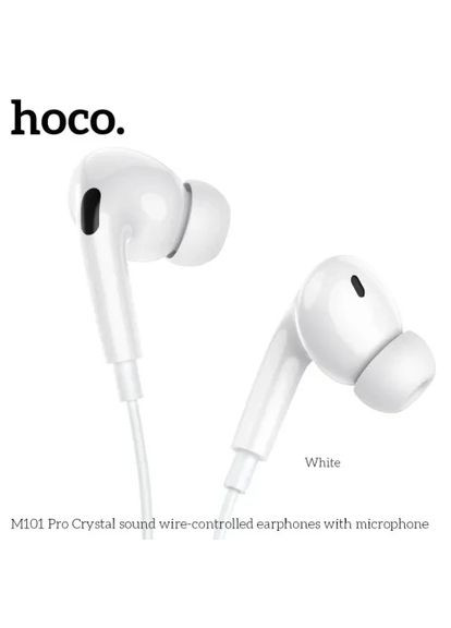 Наушники проволочные M101 Pro Crystal sound wire-controlled earphones with mic. Белые Hoco (369618386)