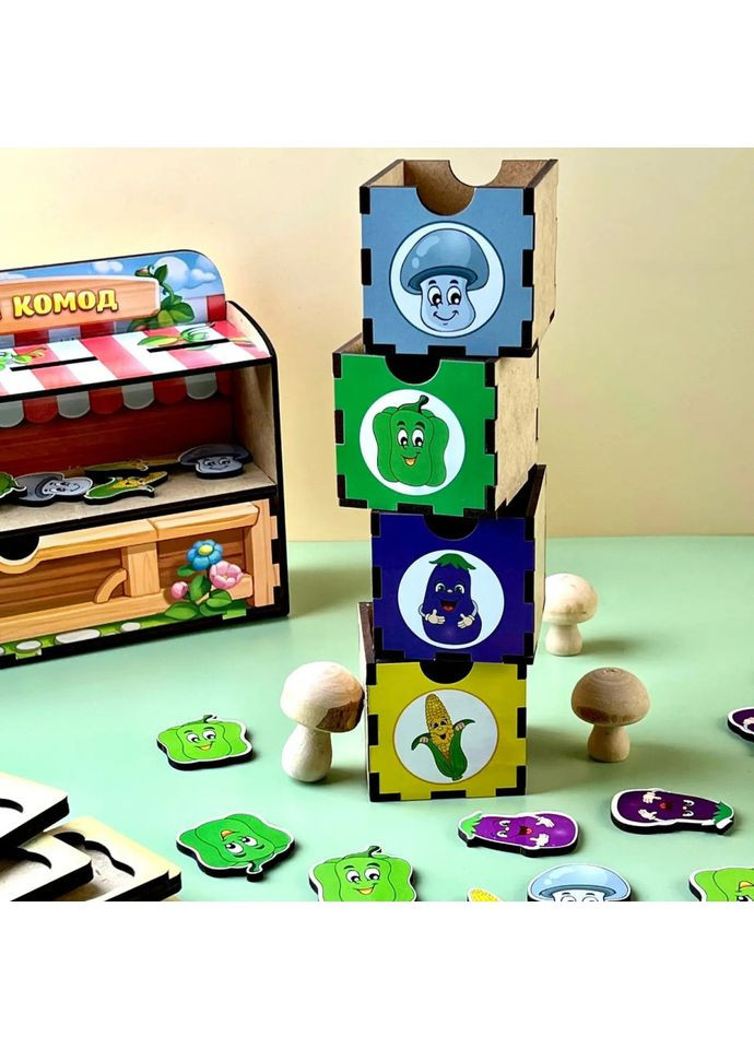 Деревянная настольная игра «Овощи -1» сортер-комодик Ubumblebees (365642343)