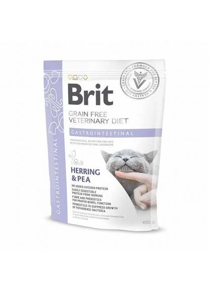 Сухий корм GF VetDiet Cat Gastrointestinal для кішок, у разі порушень травлення, із сельдлю, лососем, яйцем і горохом, 400 г Brit (362581328)