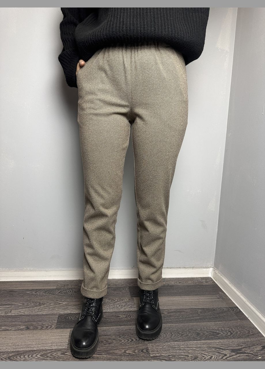 Жіночі твідові брюки коричнево-сірі великого розміру Modna MKJL109013-1 Modna KAZKA (277159982)