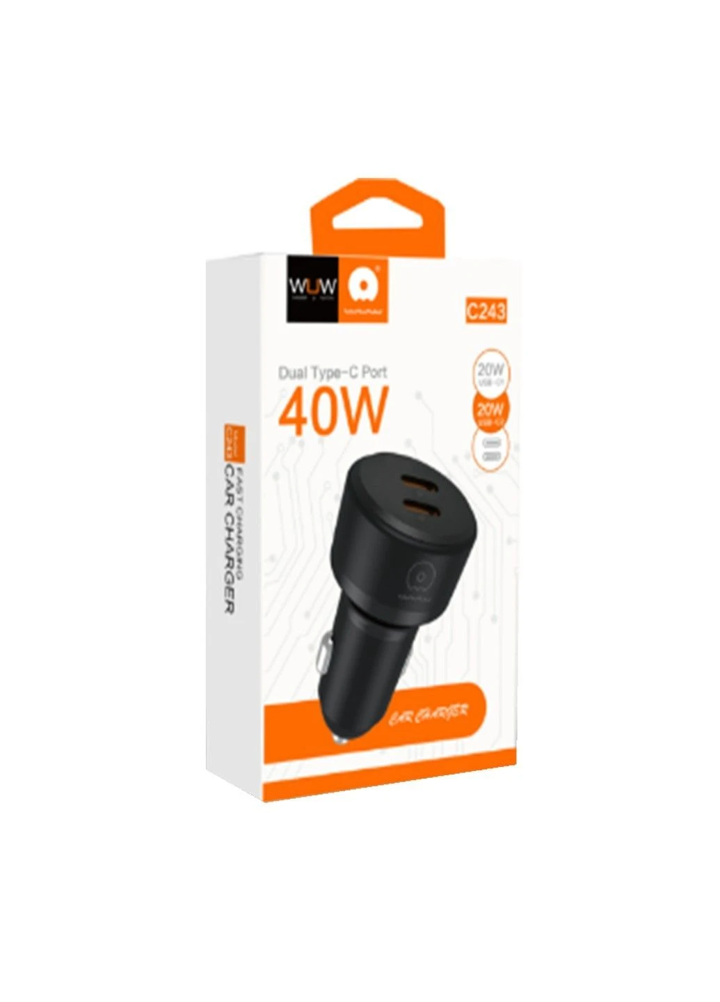 Автомобільний зарядний пристрій -C243 PD20W+ PD20W black WUW (398787003)