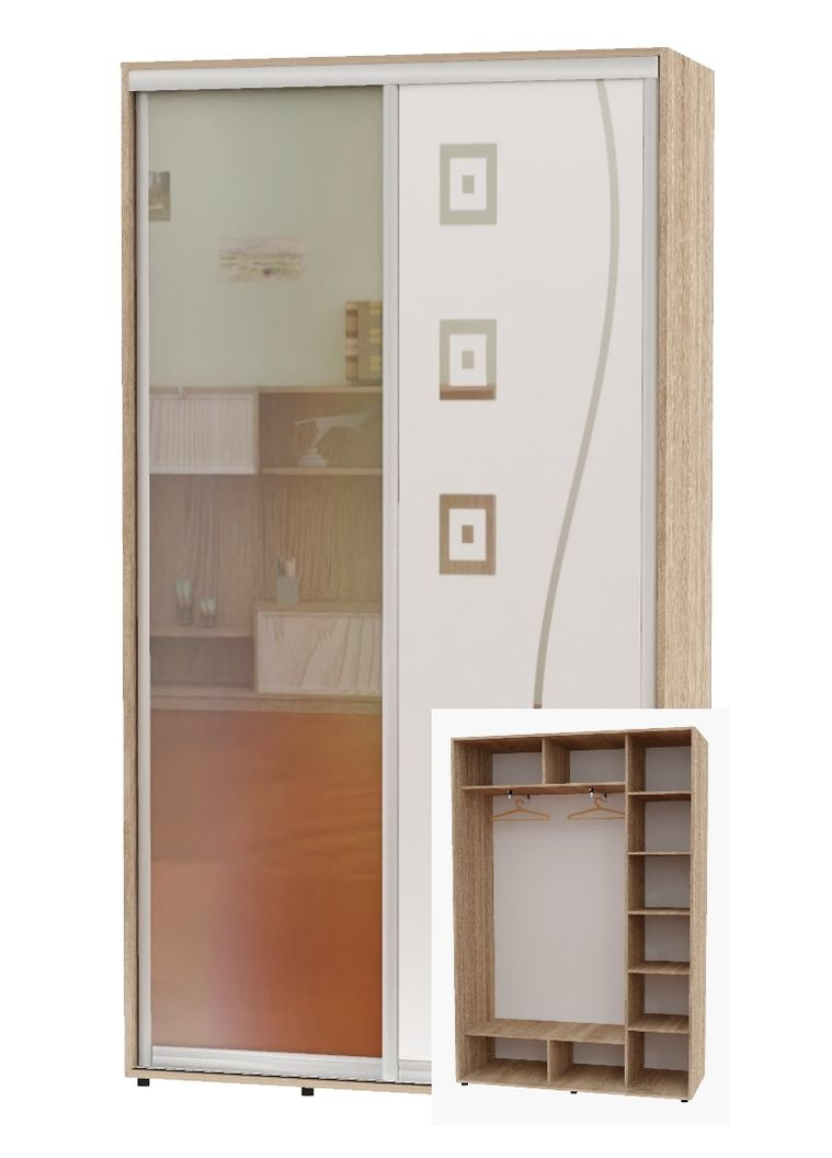 Шафа-купе дводверна 160*45*240 Дуб Сонома Дзеркало/Дзеркало з піскострумним малюнком Алекса (360459895)
