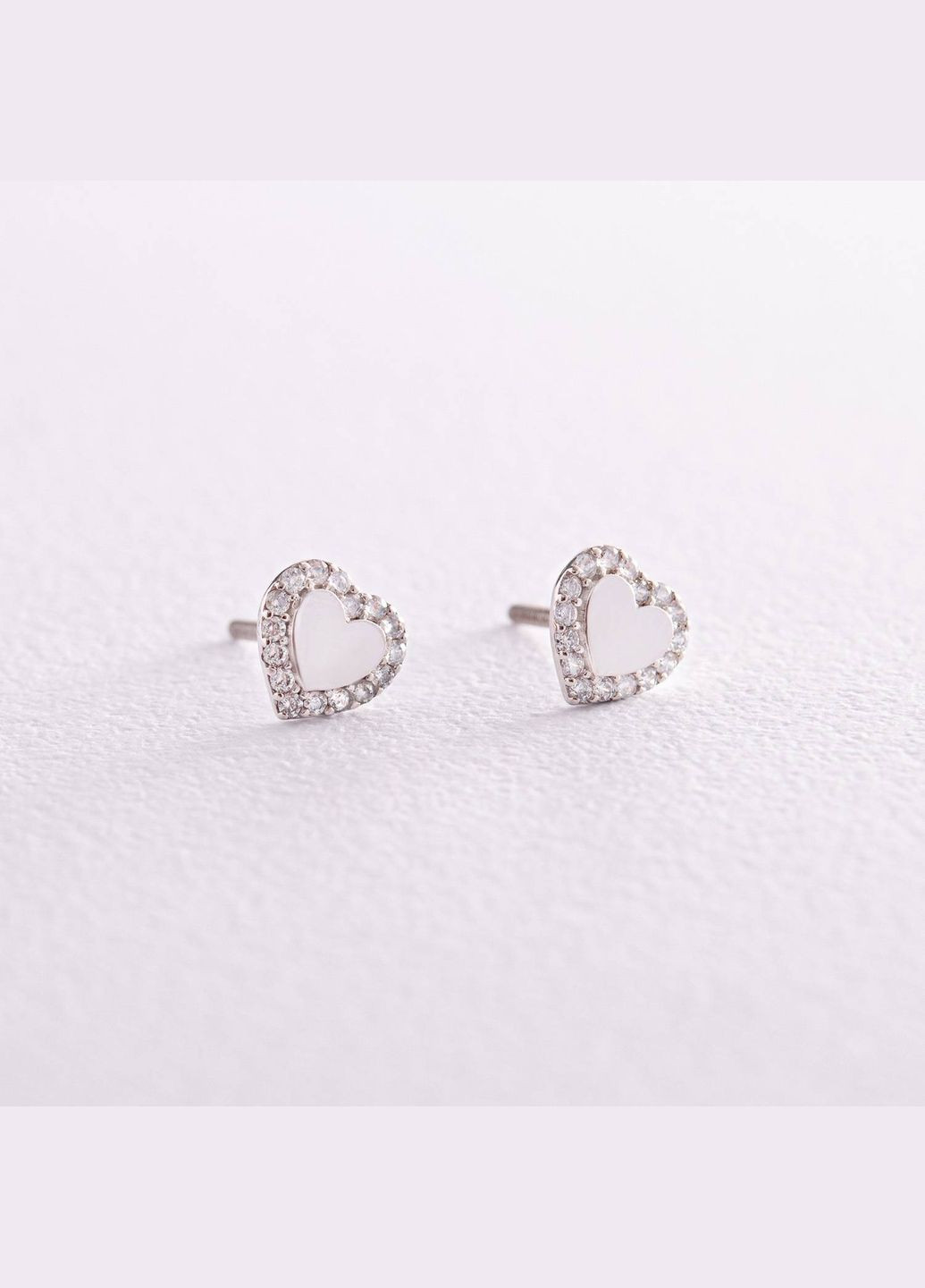 Сережки - пусети Сердечки з фіанітами (біле золото) с08111 Oniks (264644520)