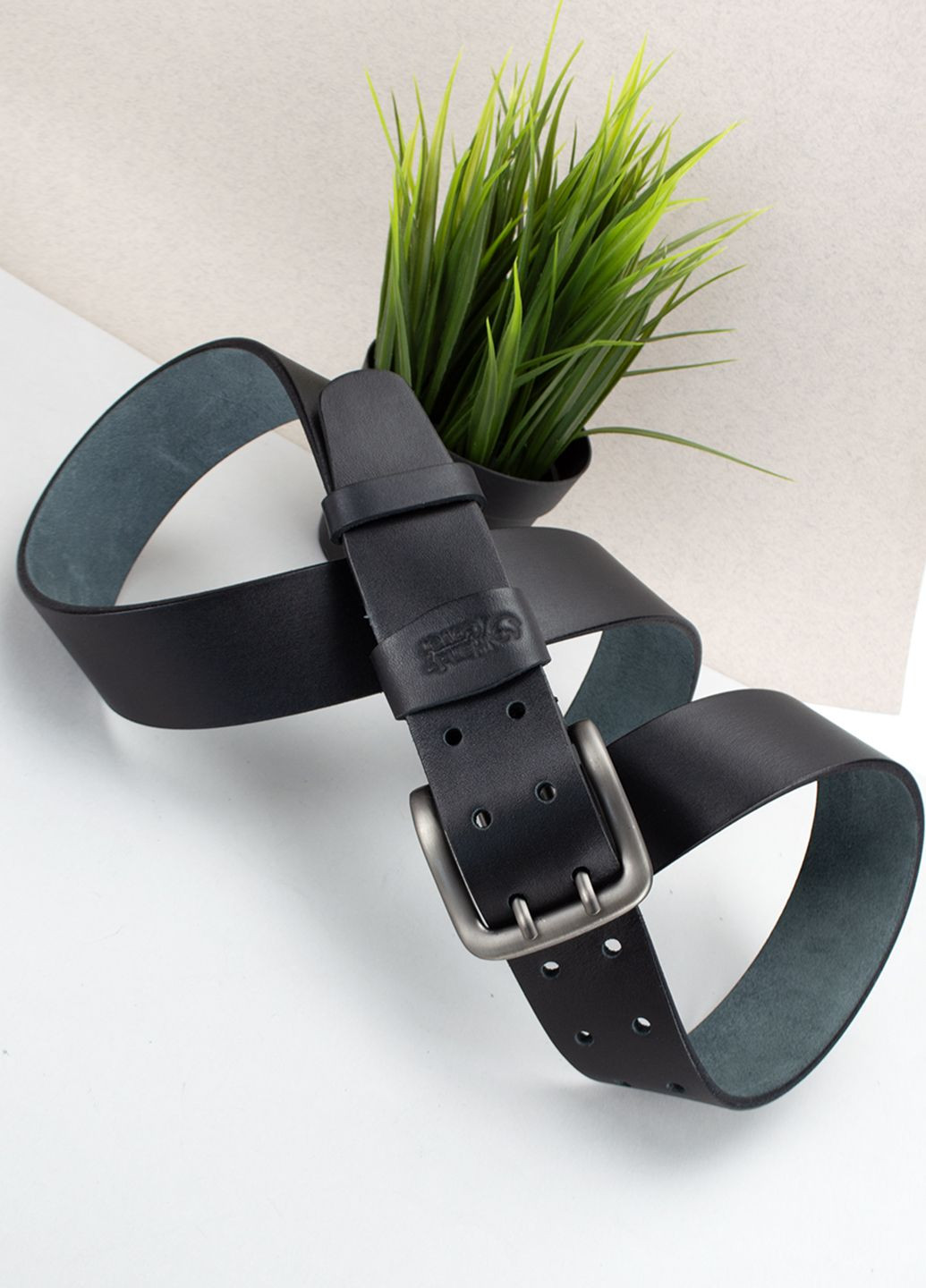 Ремень мужской кожаный черный HC0071 (170 см) батальный с двумя язычками HandyCover (307173440)