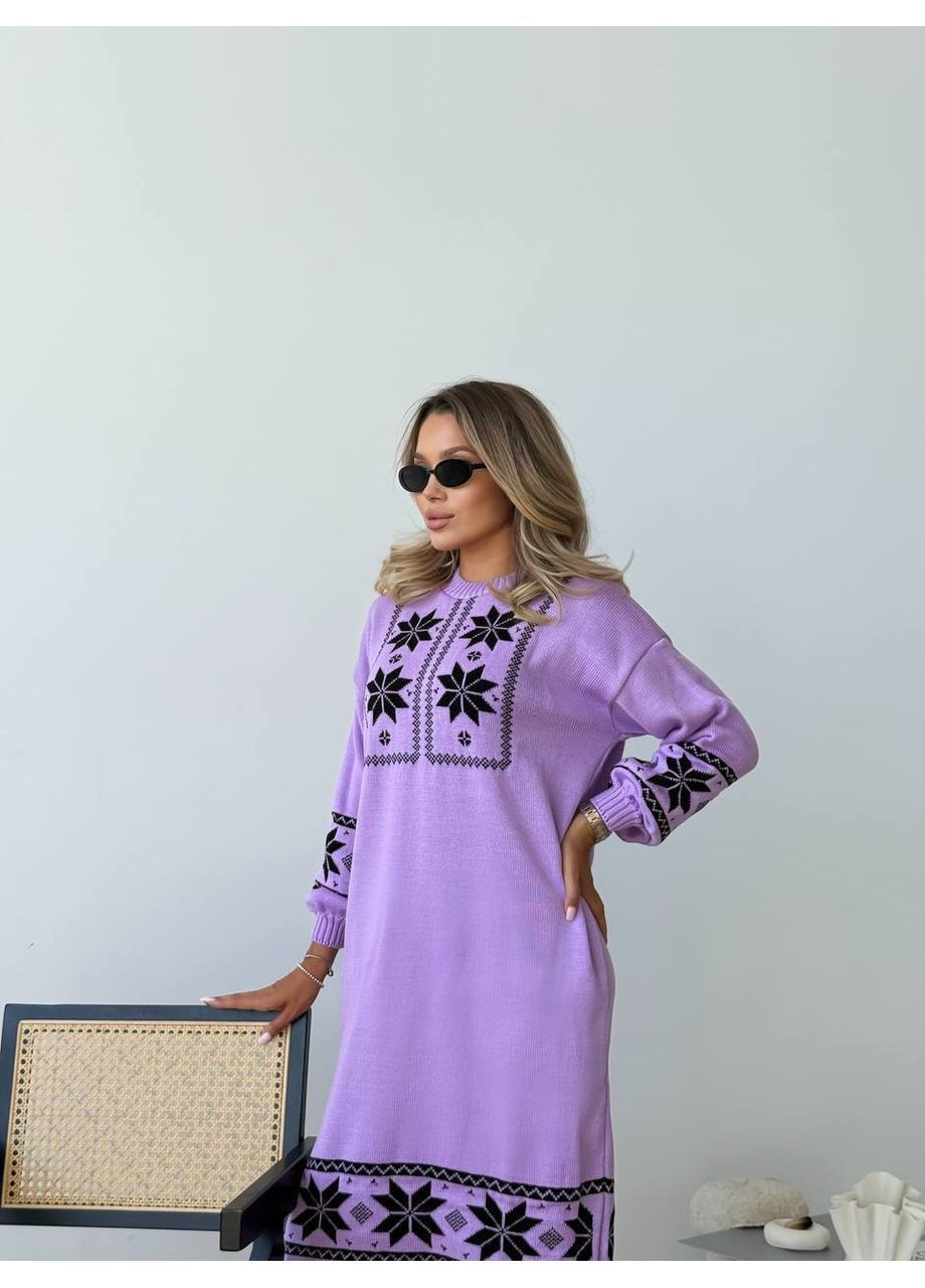Бузкова повсякденний, кежуал жіноча в'язана сукня в етностилі No Brand з орнаментом