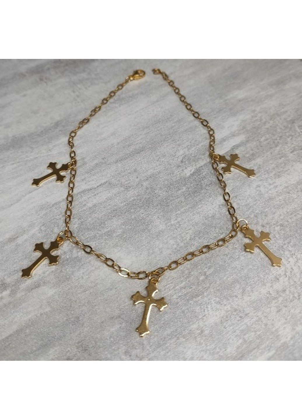 Жіночий браслет на ногу хрестик з позолотою із медичної сталі довжина регулюється до 26 см BA-045 No Brand (299486648)