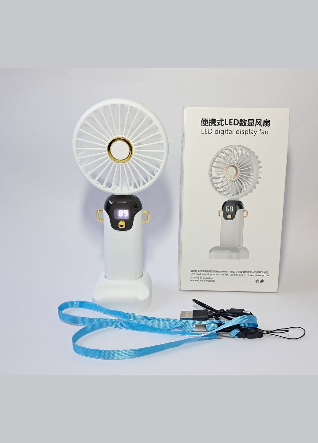 Портативный аккумуляторный вентилятор с подставкой для телефона и дисплеем JX-995 белый No Brand (336213100)