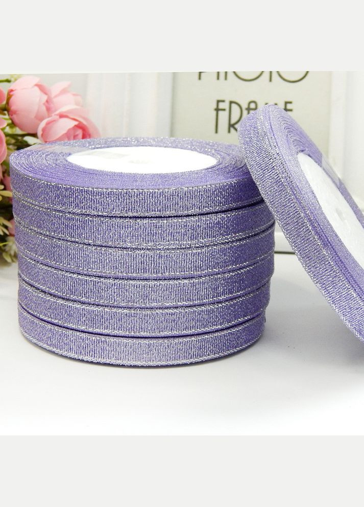 Стрічка парчева, срібний люрекс, 1 см, бузкова, 23 м No Brand (340485682)