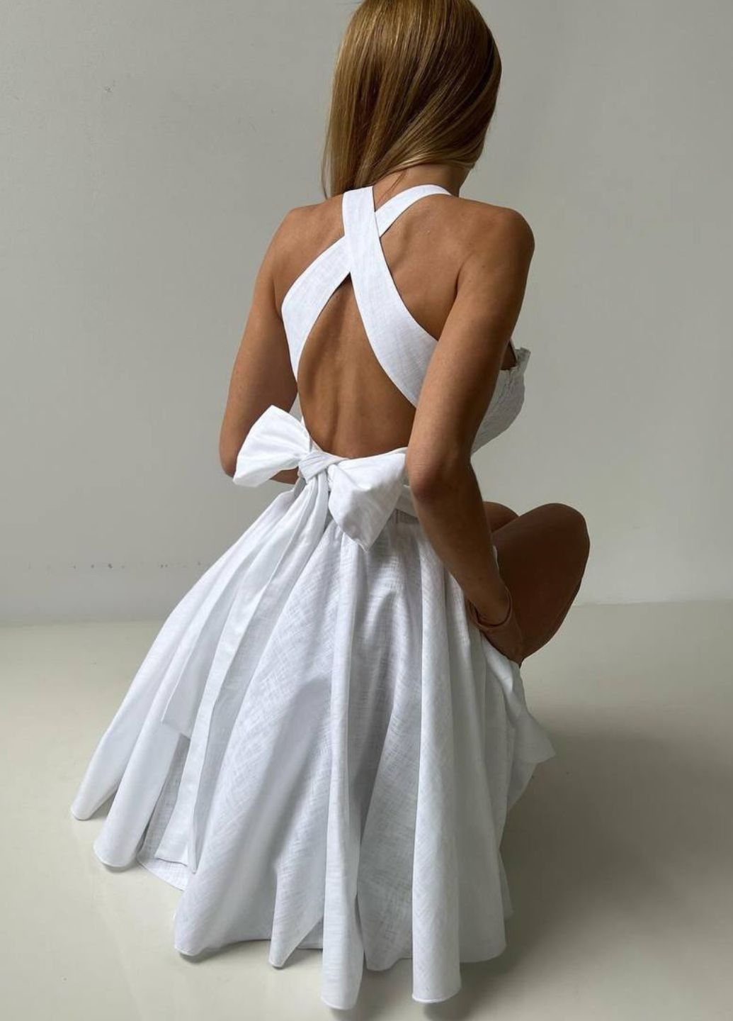 Білий повсякденний міні сукня з бантом на спинці бебі долл Україна однотонна