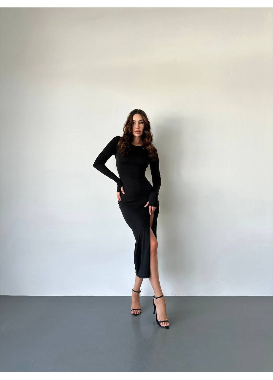 Чорна святковий, повсякденний, вечірня, ділова, кежуал жіноча сукня з відкритою спиною FINO Mode однотонна