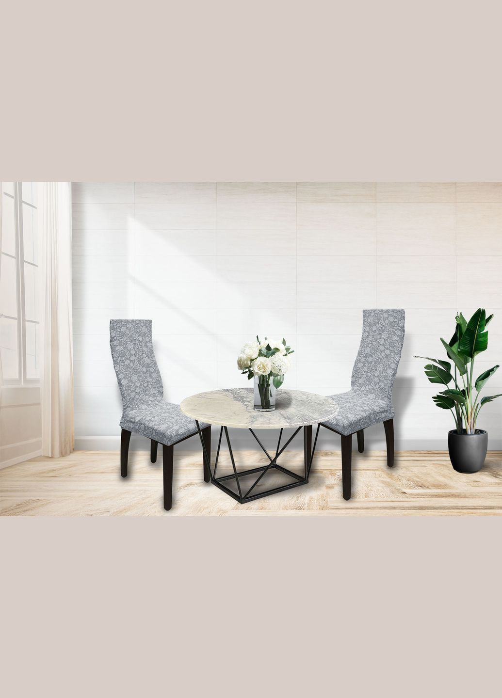 Жаккардовые чехлы на стуле Roza без юбки Светло-серые Kayra (324800150)