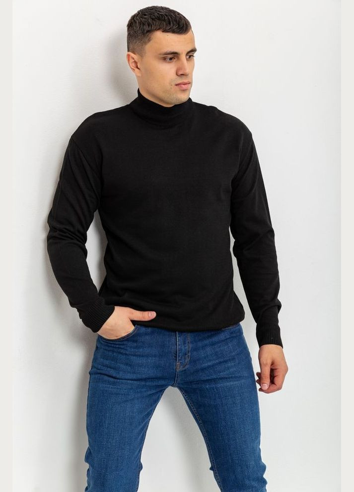 Чорний демісезонний светр чоловічий однотонний, колір темно-блакитний, 161r1770 Ager