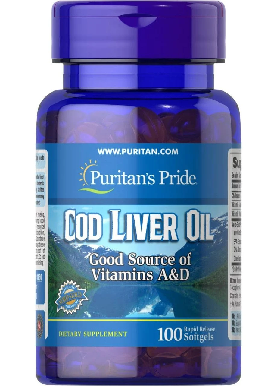 Масло печени трески, Cod Liver Oil, 415 мг, 100 гелевых капсул Puritans Pride (380977540)