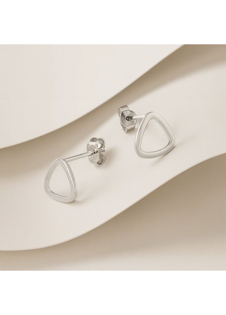 Срібні сережки гвоздики на фіксаторах Трикутник без каміння срібло 925 проби Родоване 1212 No Brand (306741480)
