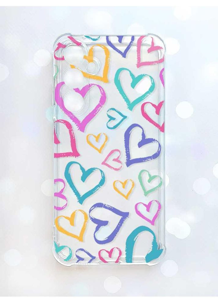 Чехол с утолщёнными углами на Samsung Galaxy S24 FE Разноцветные сердечка (принт 332) Creative (355397711)