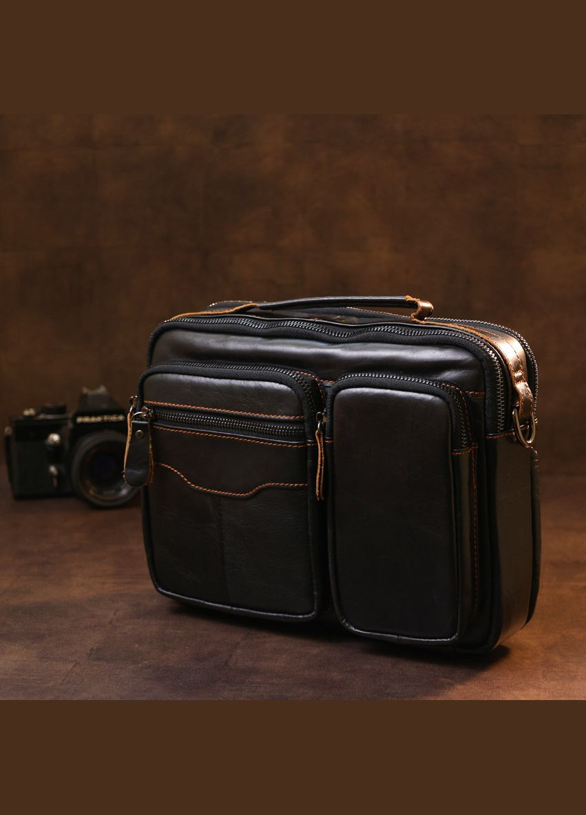 Шкіряна сумка крос боді чоловіча месенджер через плече чорна 20469 Vintage (329197923)