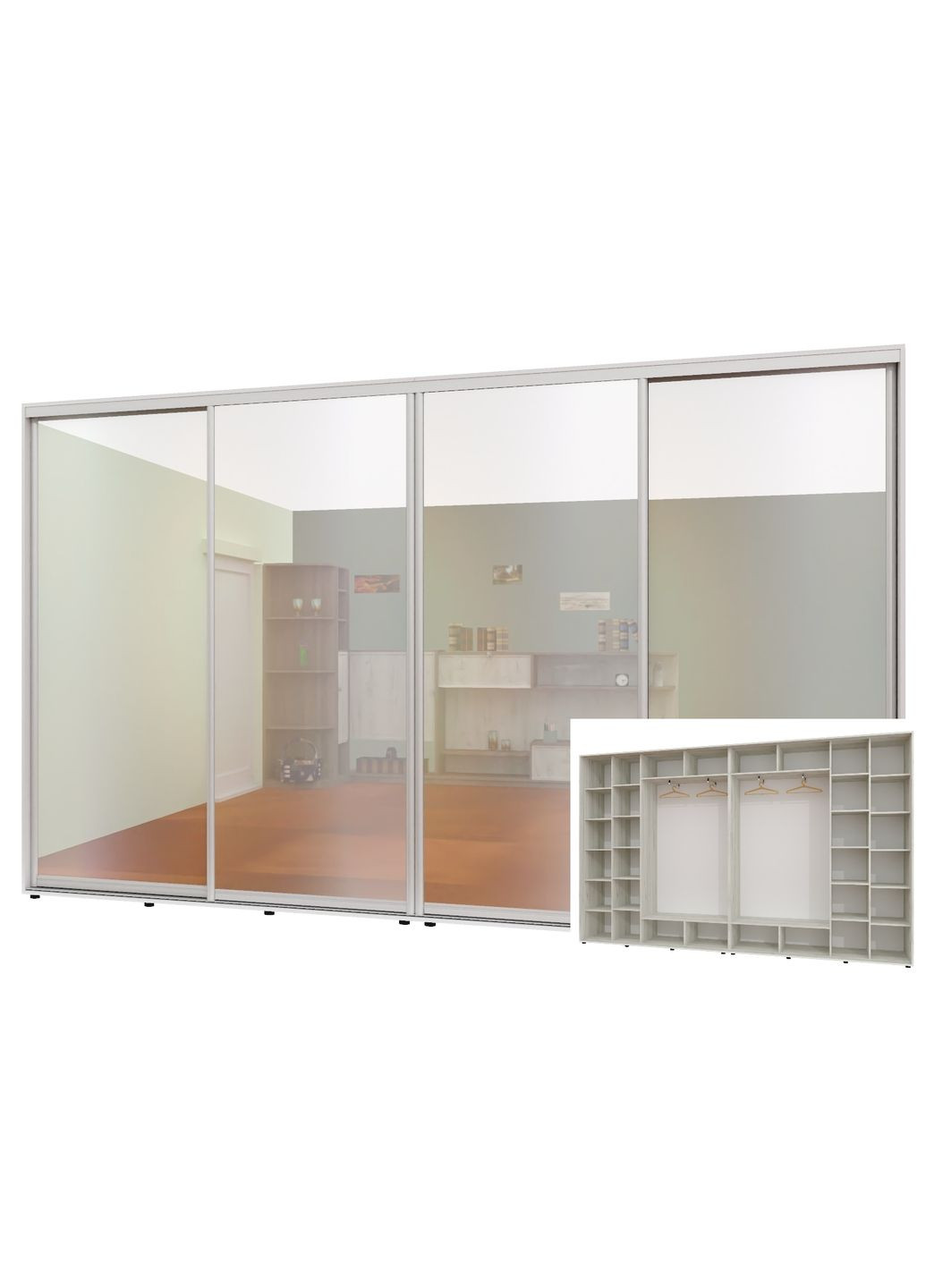 Шкаф-купе четырехдверный 390*45*250 см Дуб крафт белый 4 двери Зеркало ШК-02 Алекса (360475036)