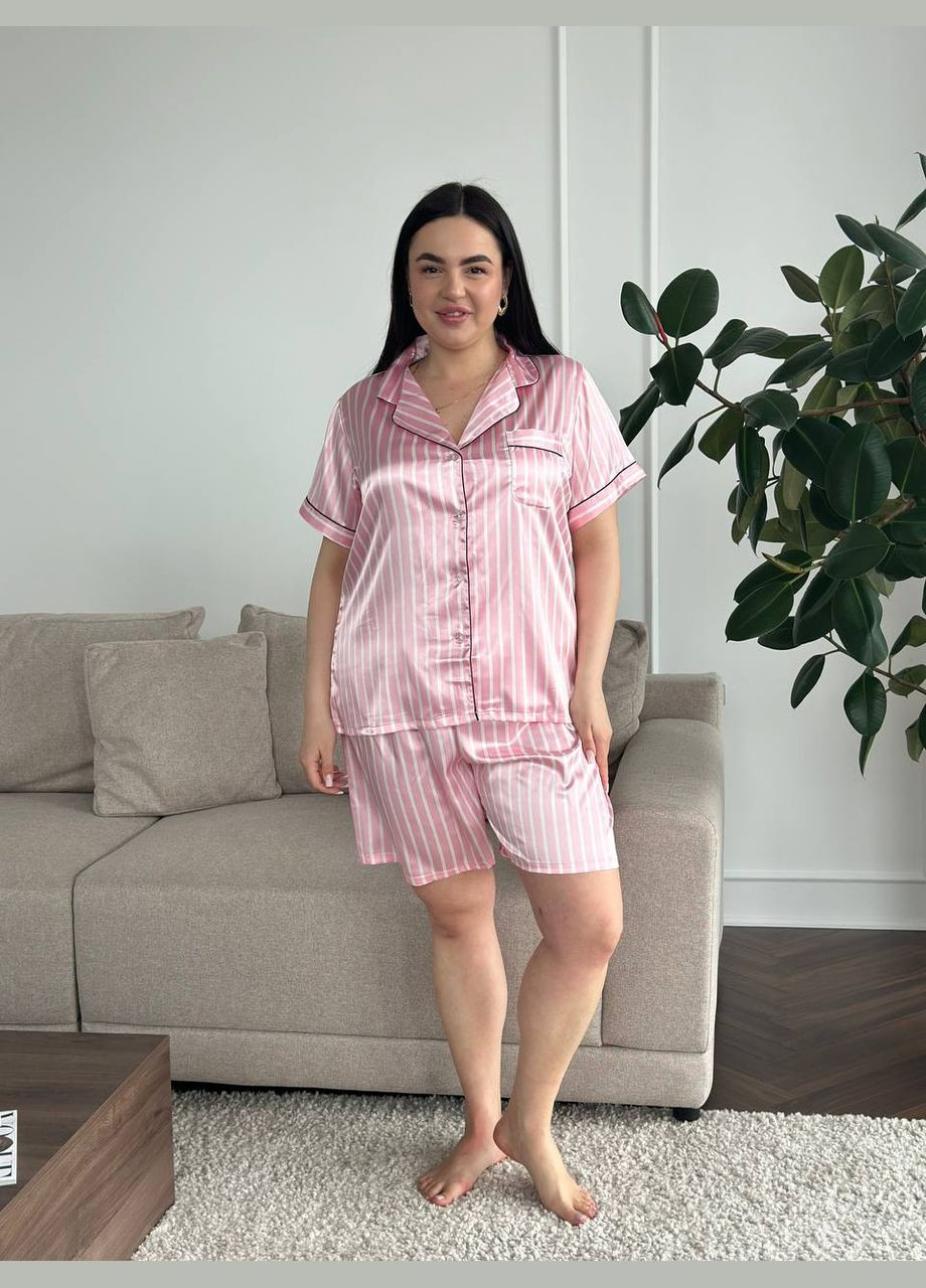 Розовая всесезон стильный домашний костюмчик-пижамка рубашка + шорты Vakko