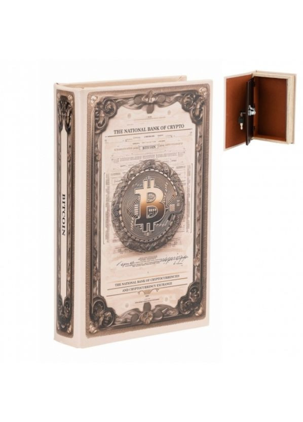 Книга сейф Перша криптовалюта коричнева еко шкіра для зберігання грошей та цінностей схованка із замком ProDobro (365440659)
