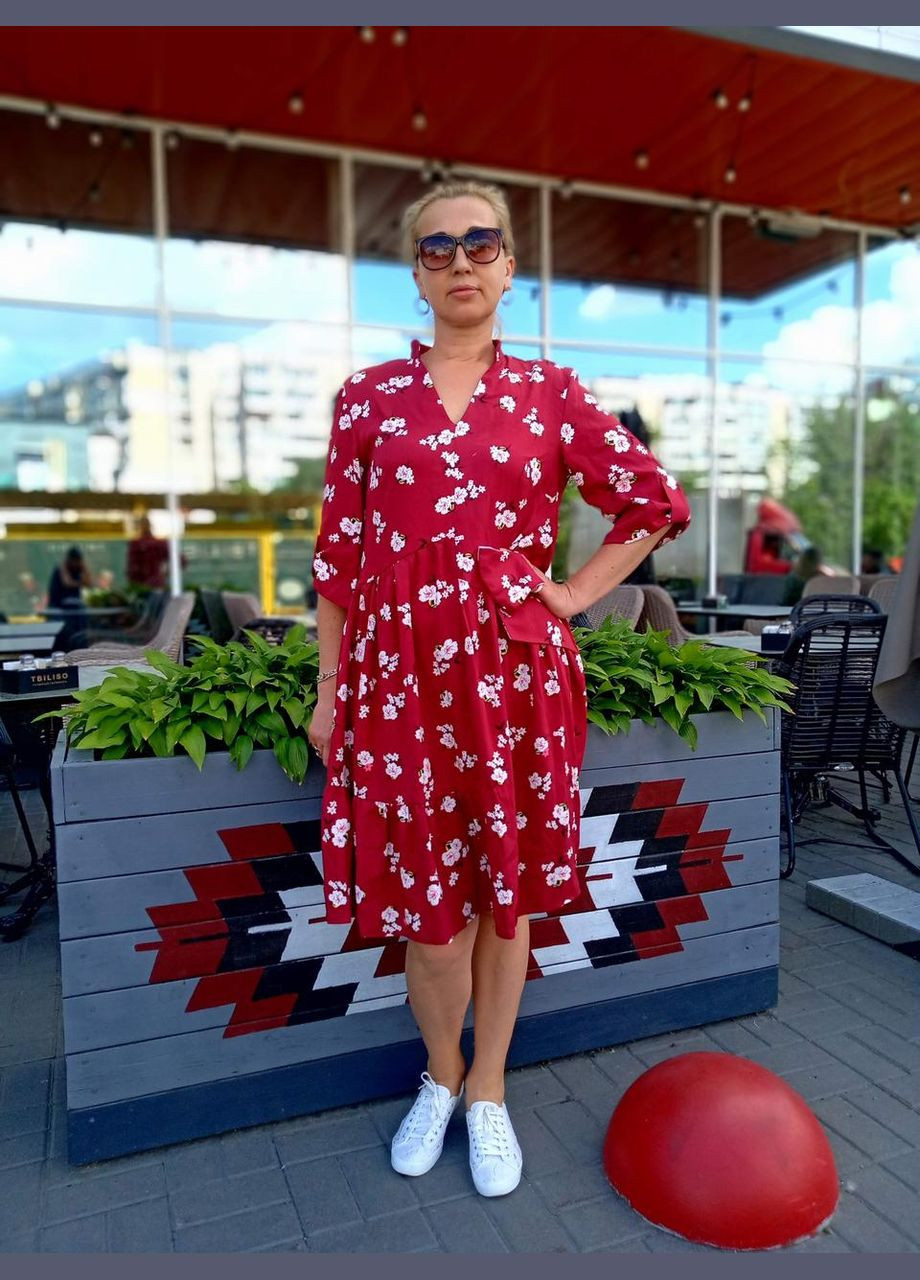 Малинова кежуал плаття-туніка кольору вишня 2 Льва