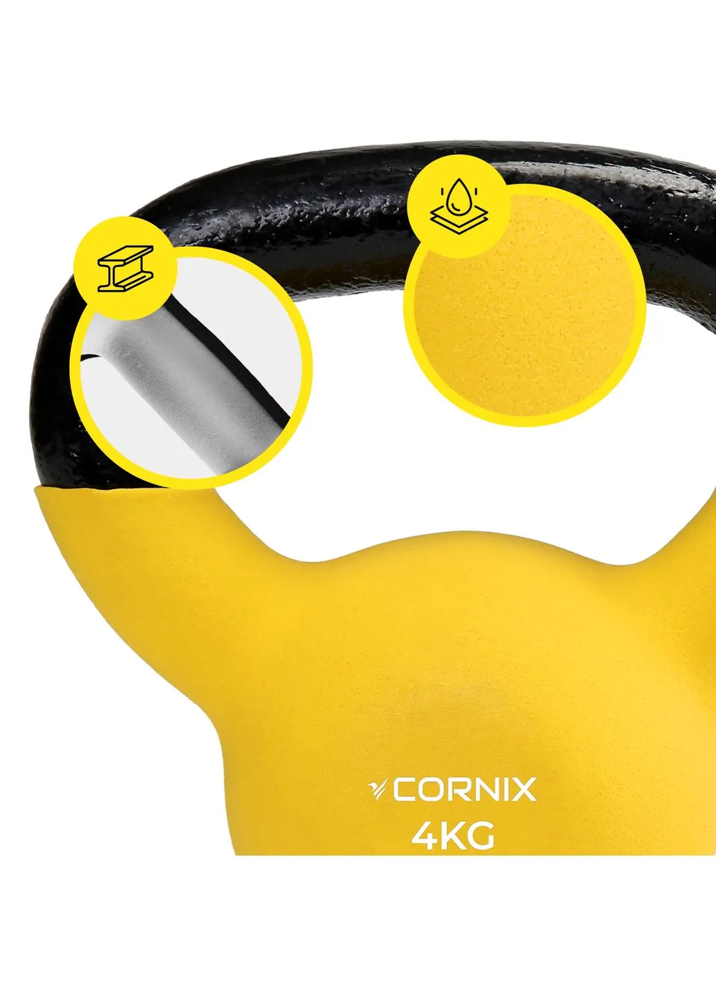 Гиря металева 4 кг з вініловим покриттям Yellow/Black Cornix XR-0435 (402385702)