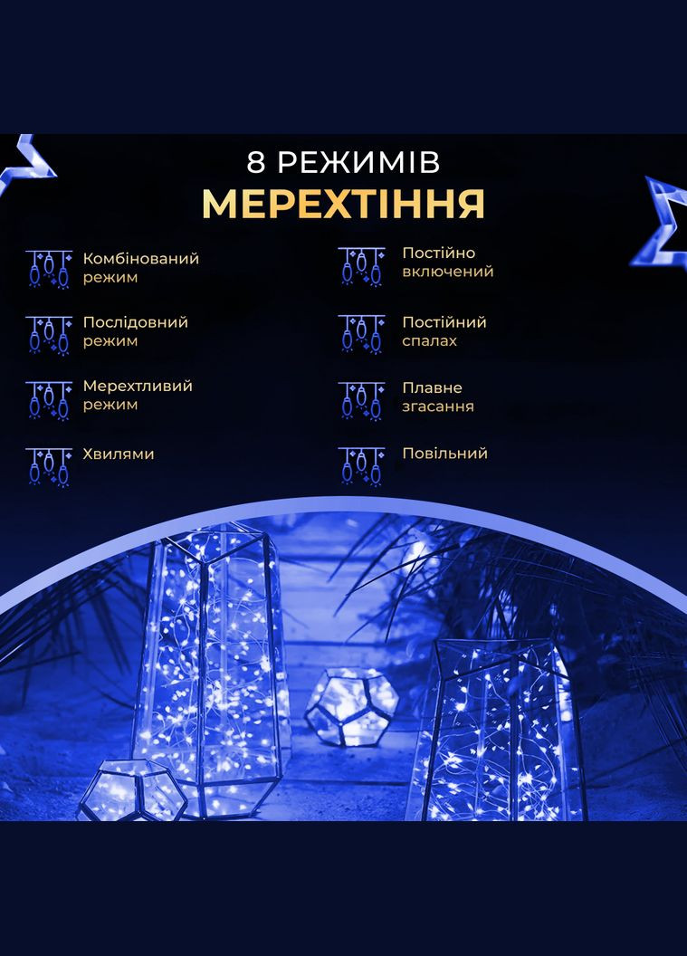 Гірлянда Роса нитка 1000 LED довжина 100 м з пультом від мережі зелена нитка, синій GarlandoPro 1000L100MGBL (306459770)