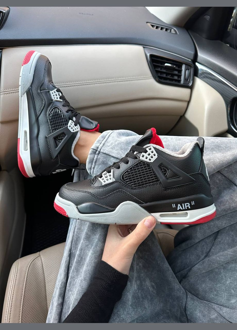 Черные зимние кроссовки зимние мужские и женские nike air jordan 4 winter black white red | найк аир джордан 4 черные белые красные с мехом No Brand