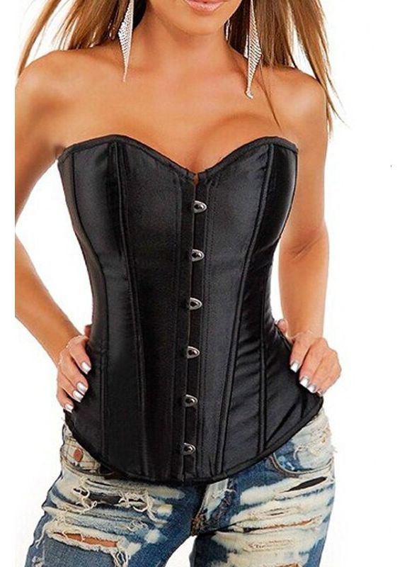 Корсет атласний чорний на шнурівці, жіночий No Brand (360897603)