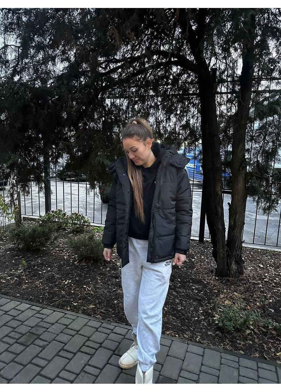 Черная зимняя ✨женская зимняя куртка-дутик с капюшоном и боковыми фиксаторами замеры в описании✨ куртка-пальто DK/DL Мода без кордонів