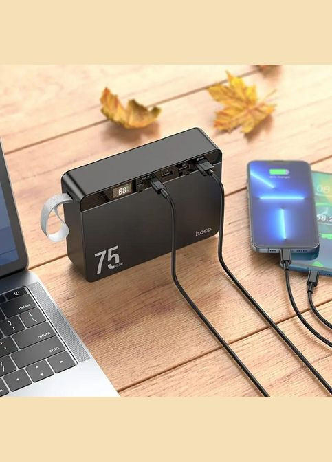 Универсальная мобильная батарея Power Bank Overlord J94 75000 мАч повербанк с быстрой зарядкой 3xUSB Type-C Черный Hoco (313588221)