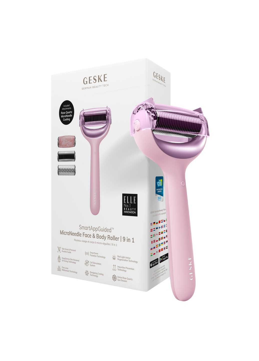 Ролер для голкової мезотерапії обличчя та тіла MicroNeedle Face&Body Roller 9в1 pink GESKE (341526305)