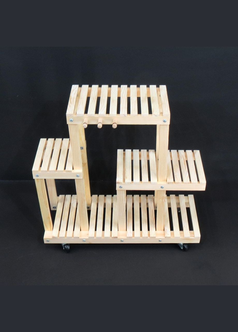 Подставка для цветов из дерева Шатийон на колёсиках бланже (ЦВТ-111301) No Brand (328227042)