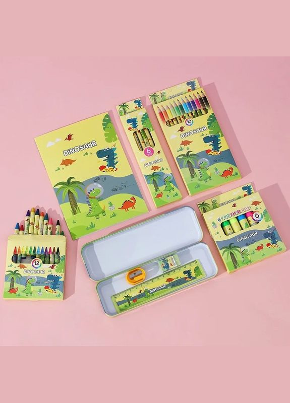 Набор для творчества и рисования "Динозавры" подарочный набор канцелярии для детей пенал, карандаши, маркеры No Brand (354829457)