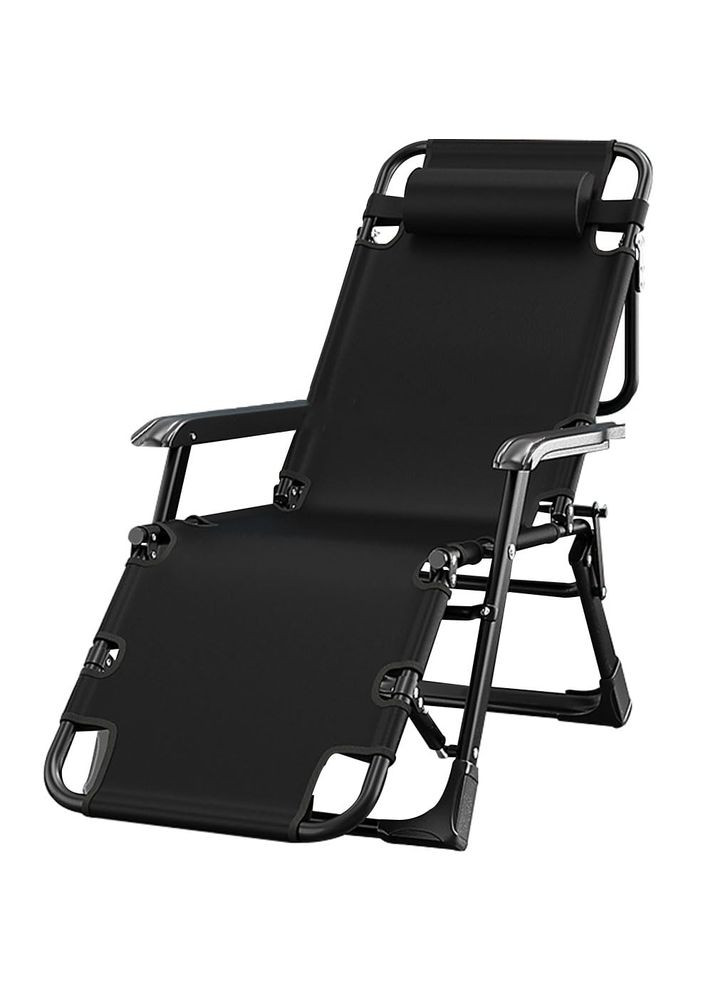Кресло-шезлонг раскладной с подлокотниками лежак туристический 176x64 см черный (2104618600) No Brand (339607048)