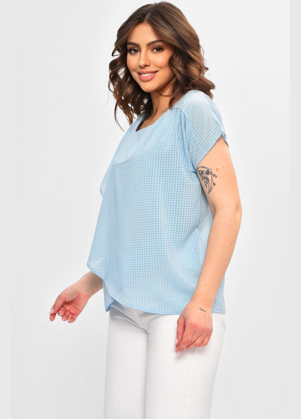 Голубая блуза женская однотонная голубого цвета с баской Let's Shop