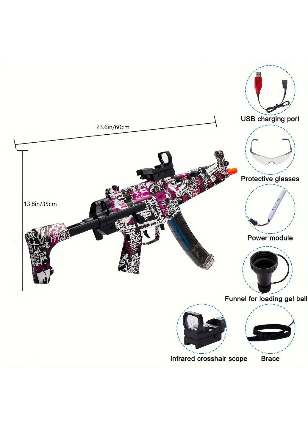 Іграшковий пластиковий автомат МР5К з акумулятором стріляє гідрогелевими орбізами та єва кулями No Brand (334002921)