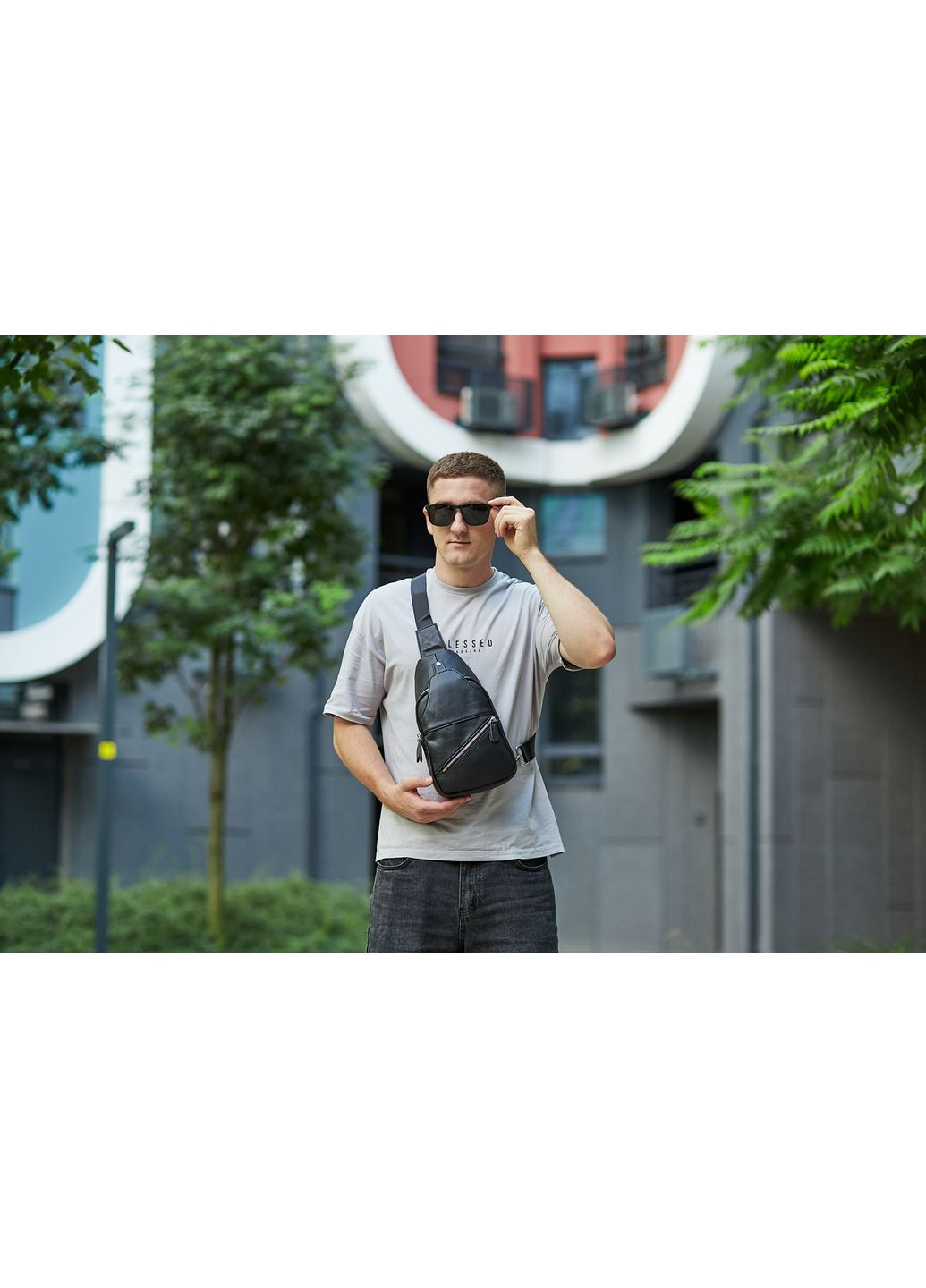 Мужская сумка-слинг кожаная черная 7579 Tiding Bag (336551867)