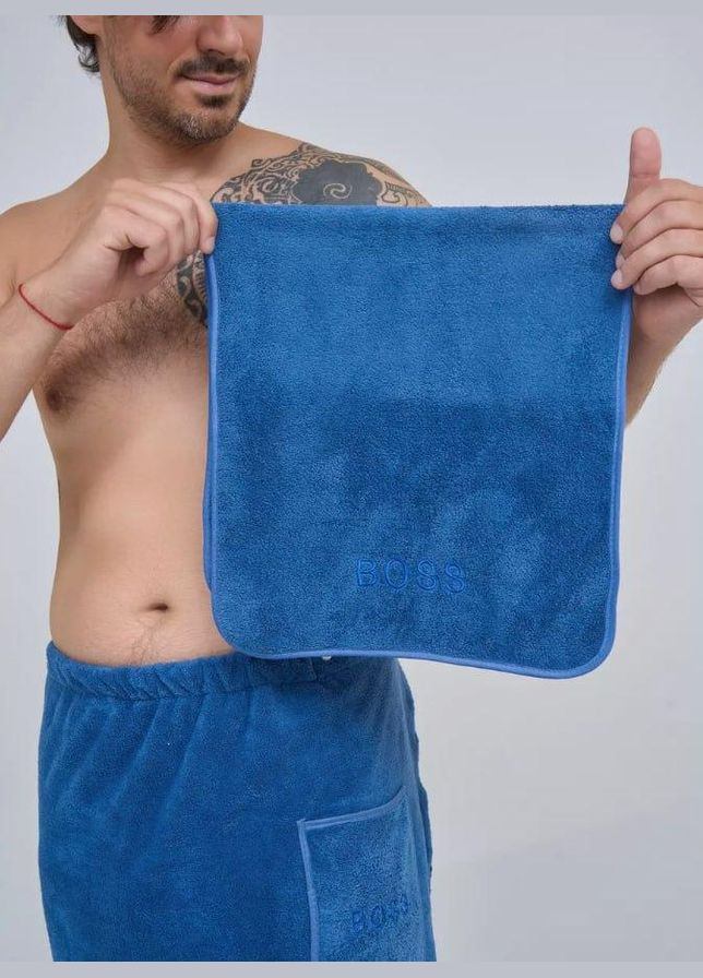 Спідниця-рушник банний Набір чоловічих рушників для сауни Блакитний (К0406-2) No Brand однотонний синій