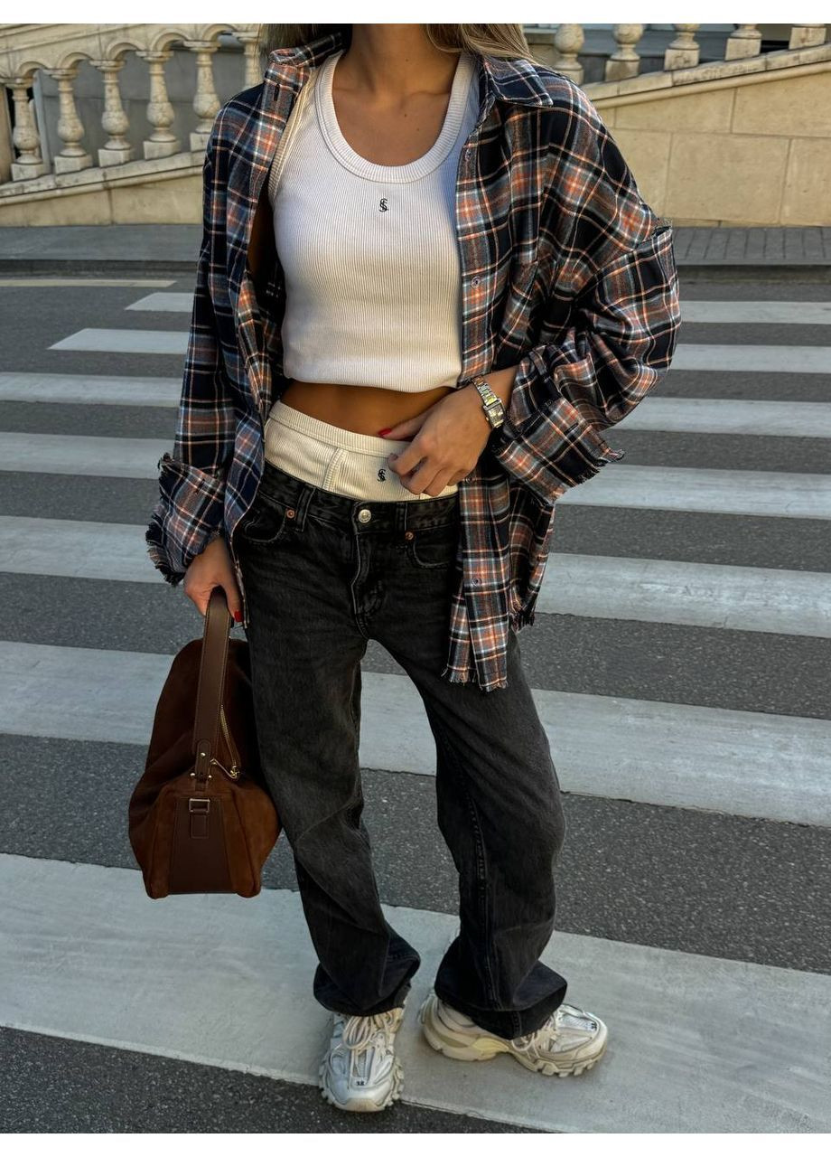 Трендова фланелева сорочка oversize з ефектом «відірваних рукавів» Vakko (364121928)