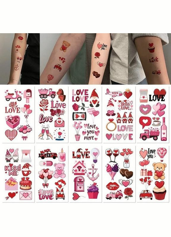 Набір тимчасових тату "Любов № 2" Love-tattoo-mini-set-2-10, 12 х 7 см 10 шт No Brand (330609547)