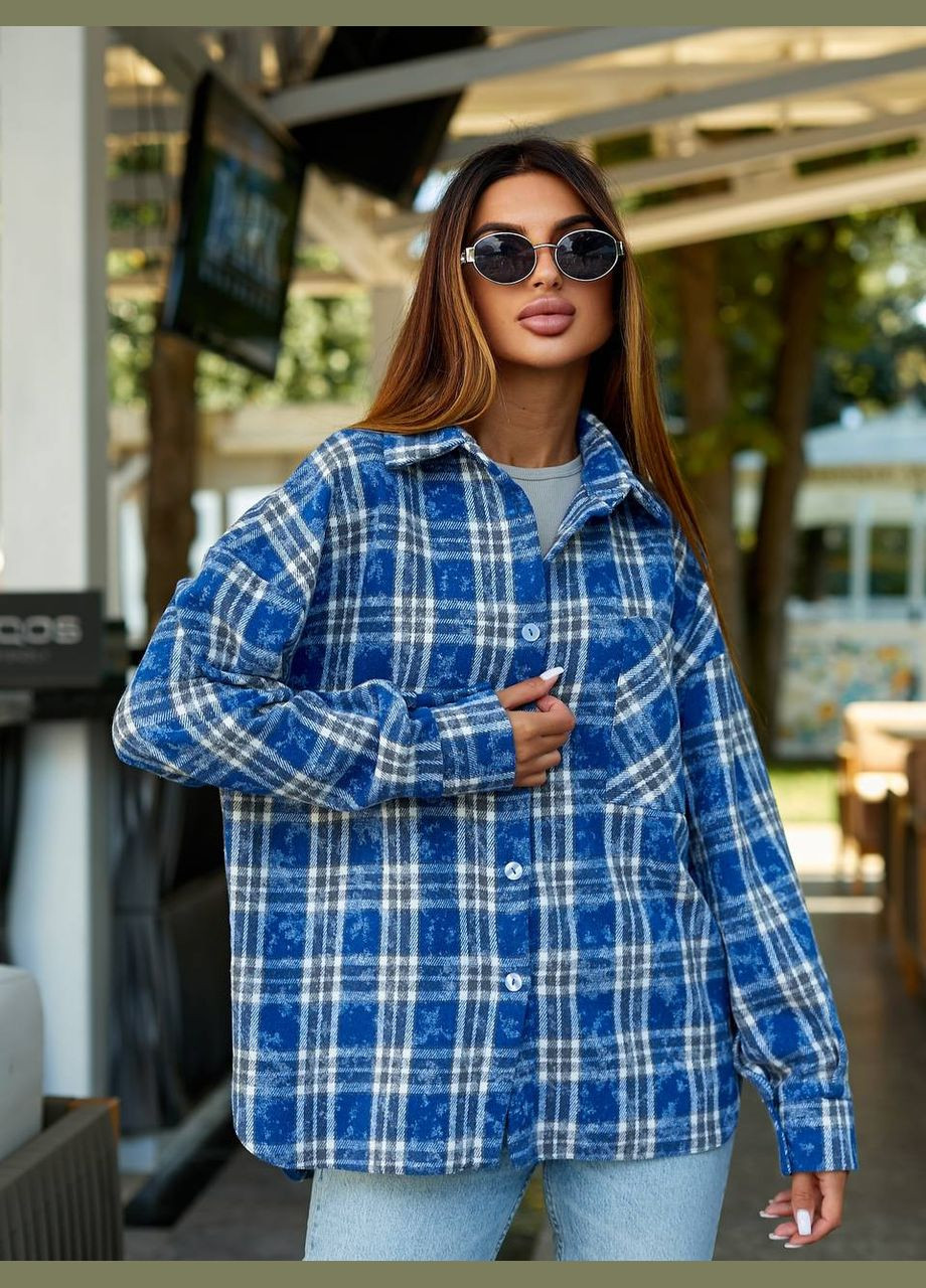 Синяя рубашка в клетку No Brand