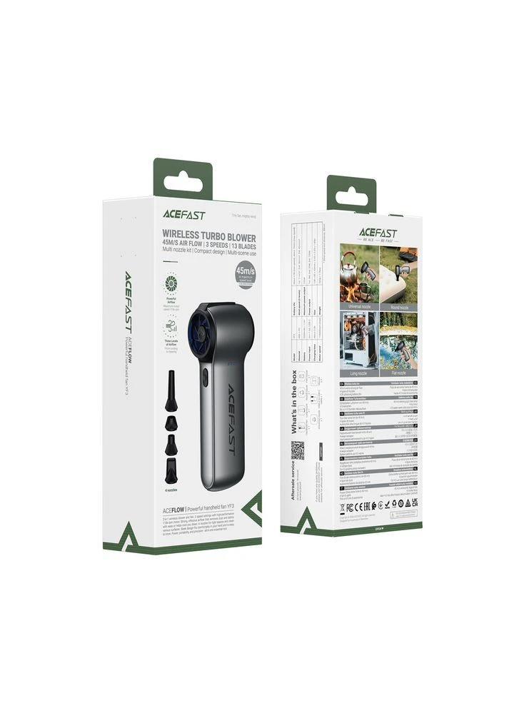 Турбовентилятор YF3 аккумуляторный с 4 насадками, 2500mAh, 110000 об/мин, USB Type-C Acefast (398318253)