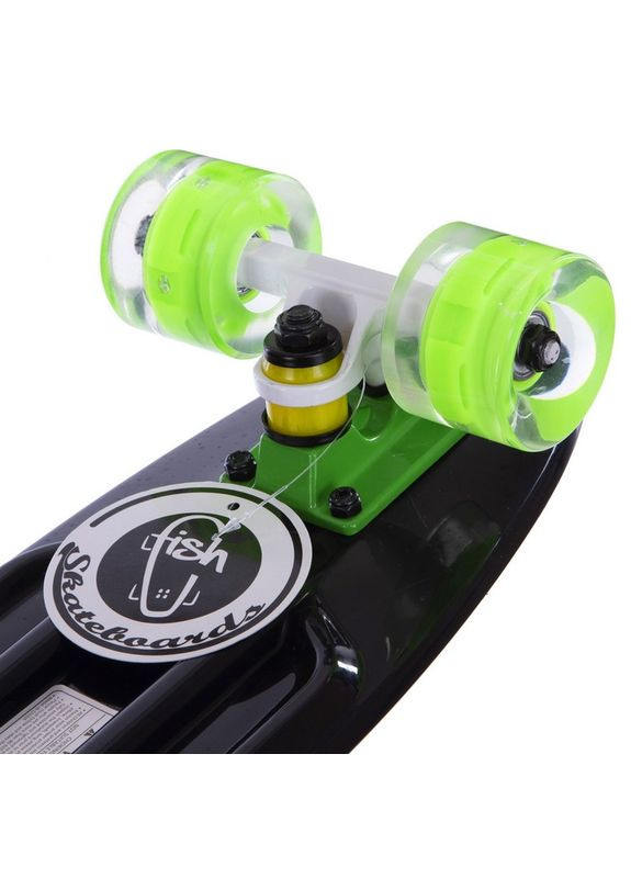 Скейтборд пластиковий LED WHEELS FISH 22in з світящими колесами (чорний-сал-сал) (SK-405-7) Penny (361437412)