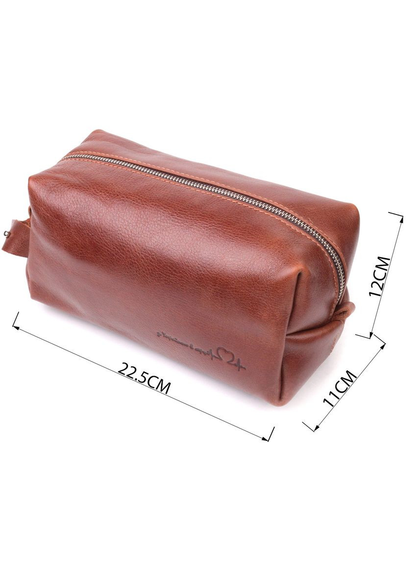 Мужская косметичка большого размера из гладкой кожи на молнии Сердце светло-коричневое 16768 Grande Pelle (362418282)