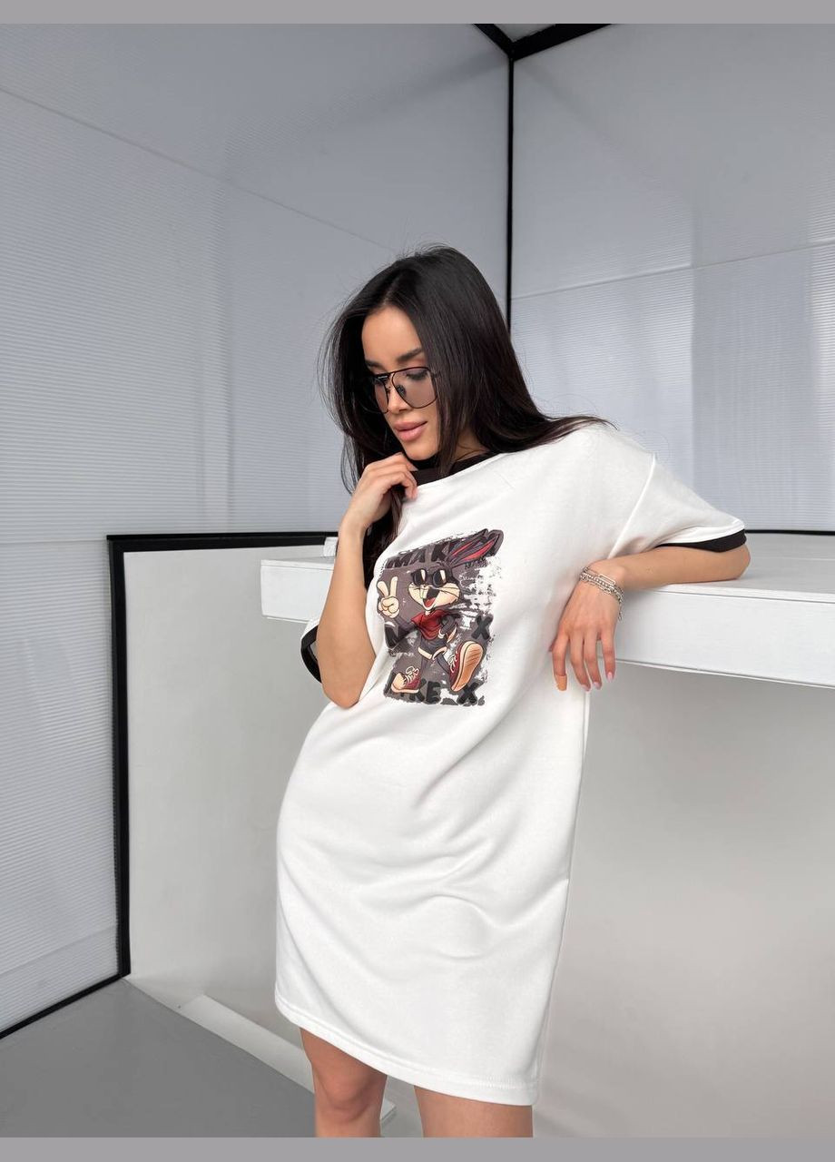Молочна повсякденний жіноча сукня-футболка з мультяшним принтом сукня-футболка MonCher