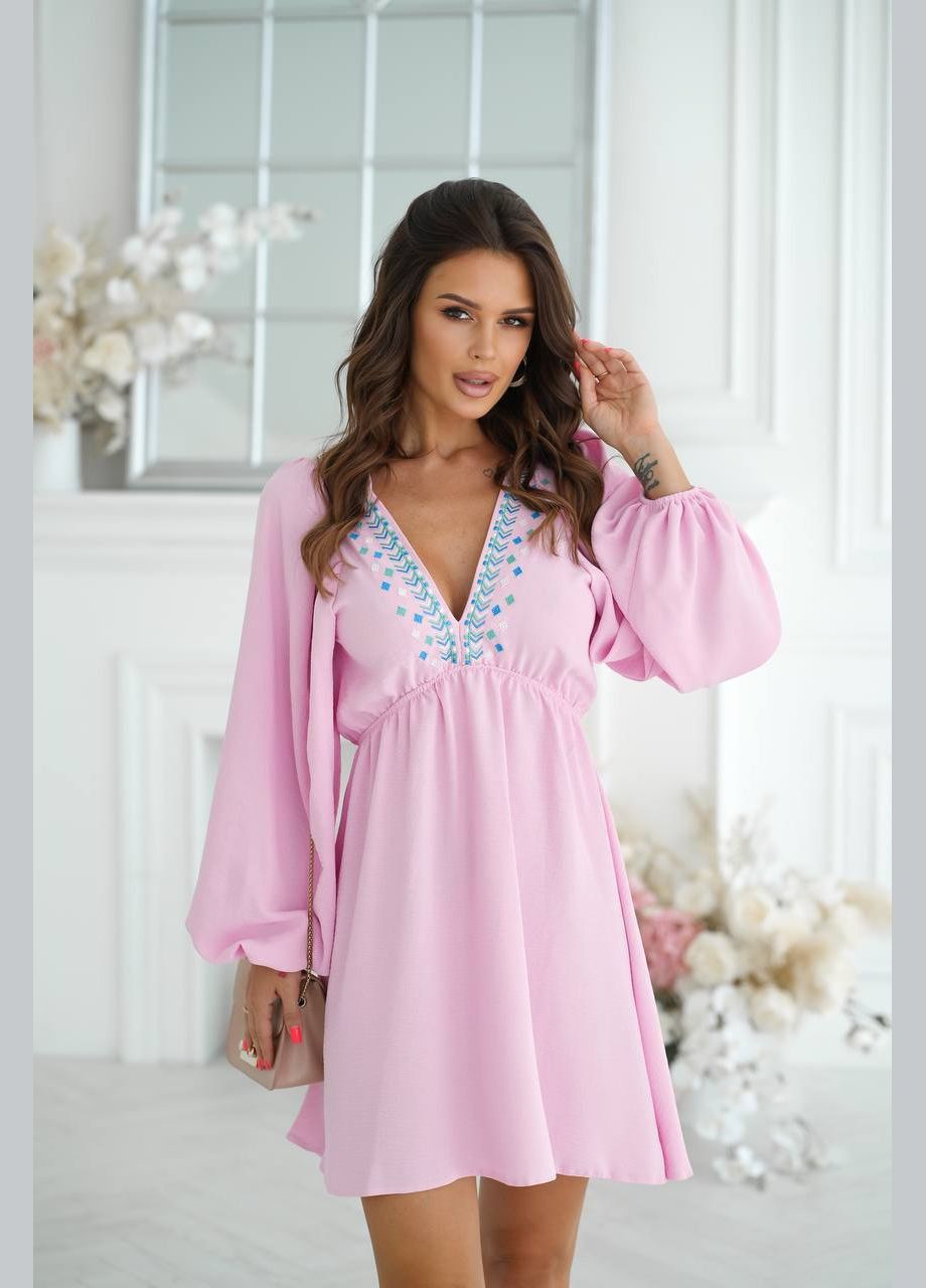 Розовое женское платье с вышивкой из американского крепа No Brand