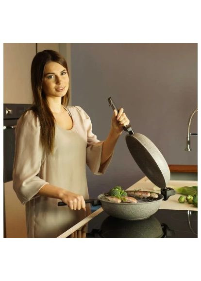 Сковорода Dura Induction Rocky Twins 28 см двойная с решеткой (RKIWP2830) Flonal Dura Induction Rocky Twins 28 см подвійна з решітк (369881670)